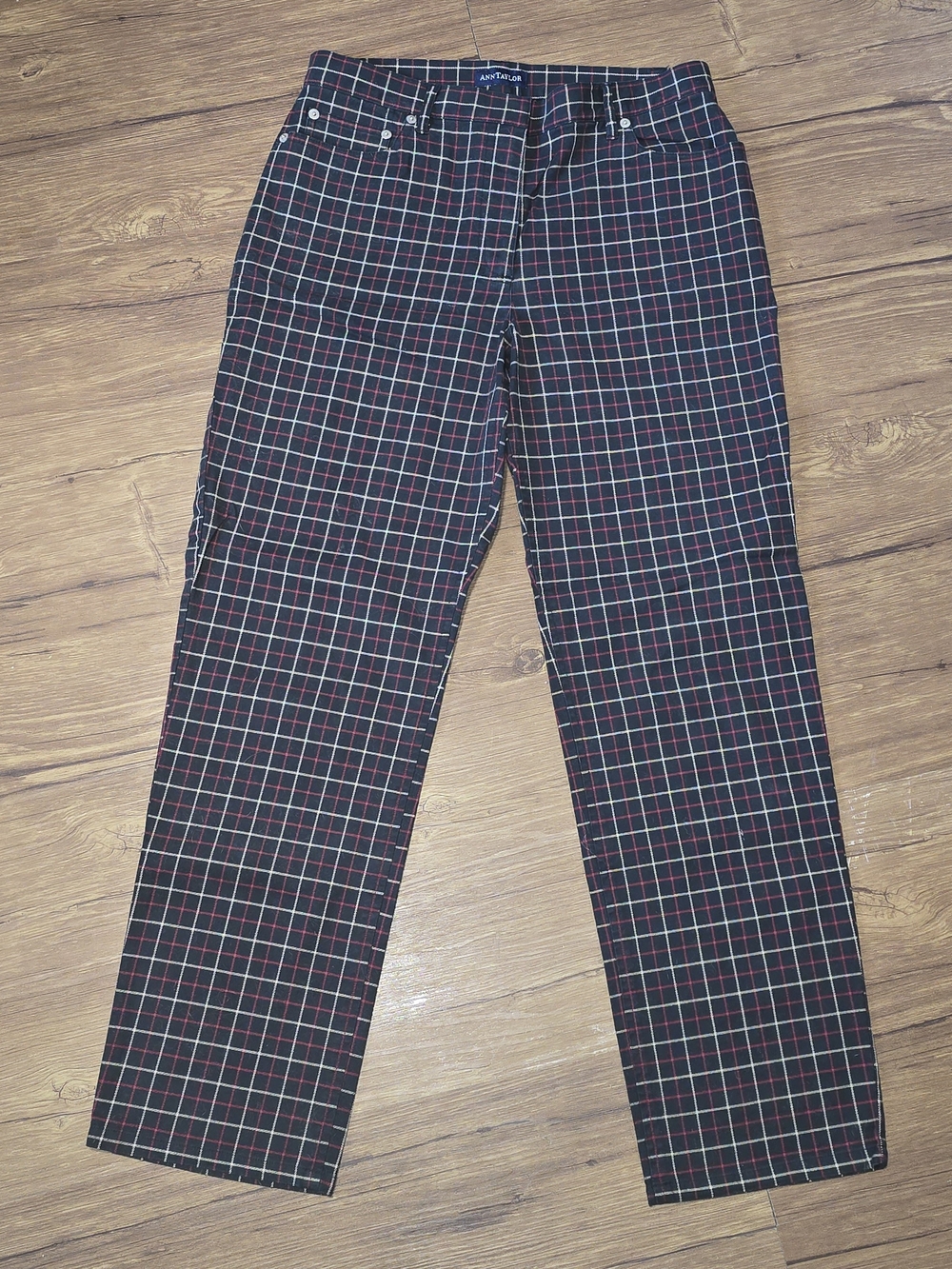 Ann Taylor Women's Black Plaid Straight-Leg Pants